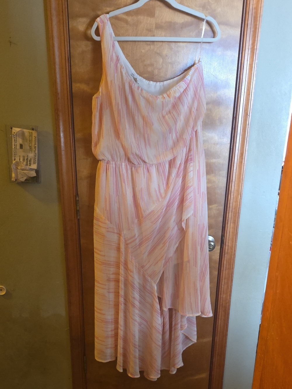 GUC Cato Women's XL One-Shoulder Pastel Pink and Cream Layered Maxi Dress